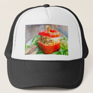 Baked stuffed peppers with meat sauce and cheese trucker hat