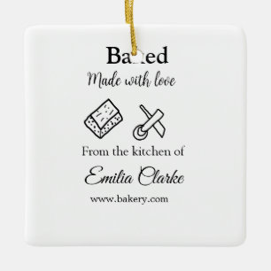 Baked with love bakery business add name texture l ceramic ornament