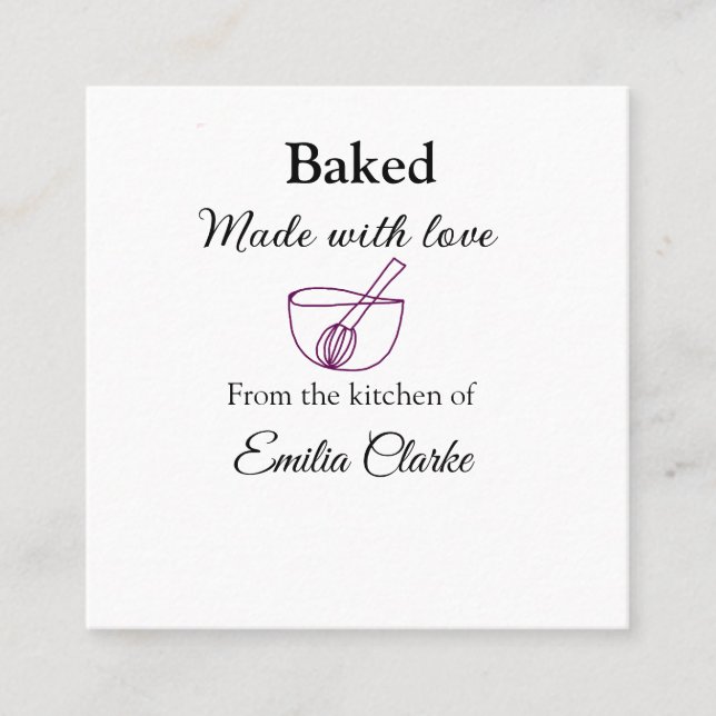 Baked with love bakery business add name texture l square business card (Front)