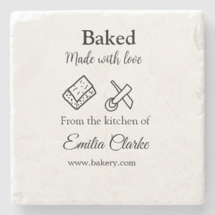 Baked with love bakery business add name texture l stone coaster