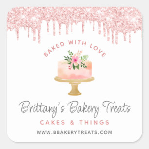 Baked With Love Bakery Cake Blush Pink Glitter Square Sticker