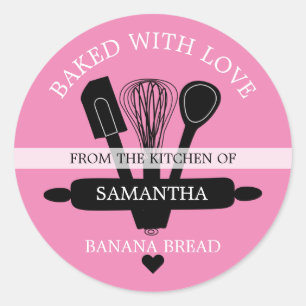 Baked With love Banana Bread Pink Baked Goods Classic Round Sticker