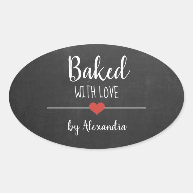 Baked with love Black Chalkboard name Oval Sticker (Front)