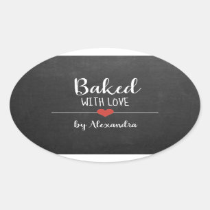 Baked with love Black Chalkboard name Oval Sticker