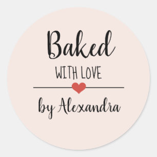 Baked with love blush pink name classic round sticker