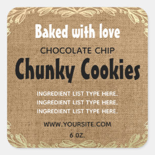 Baked with Love Burlap Product Label