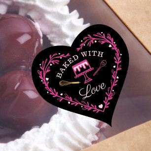 Baked With Love Cake Business Bakery Whisk & Cake Heart Sticker