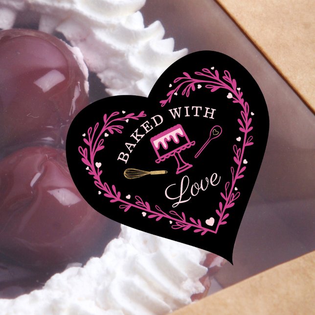 Baked With Love Cake Business Bakery Whisk & Cake Heart Sticker (Creator Uploaded)