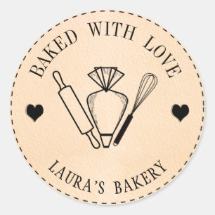 Baked with Love Cake Rolling Pin Whisk Piping Bag Classic Round Sticker