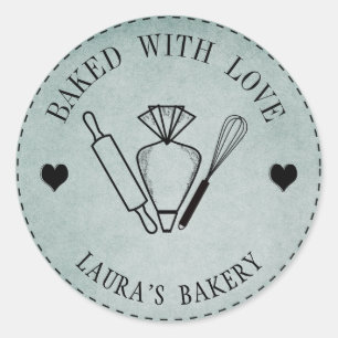 Baked with Love Cake Rolling Pin Whisk Piping Bag Classic Round Sticker
