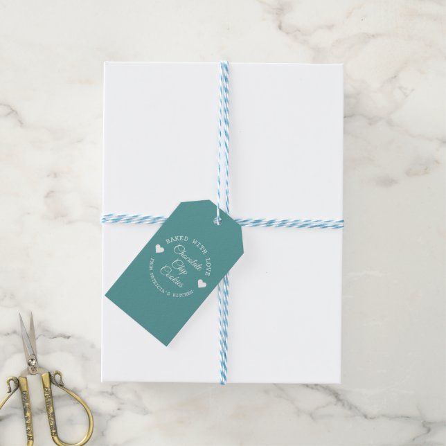 Baked With Love Choco Cookies Teal And White  Gift Tags
