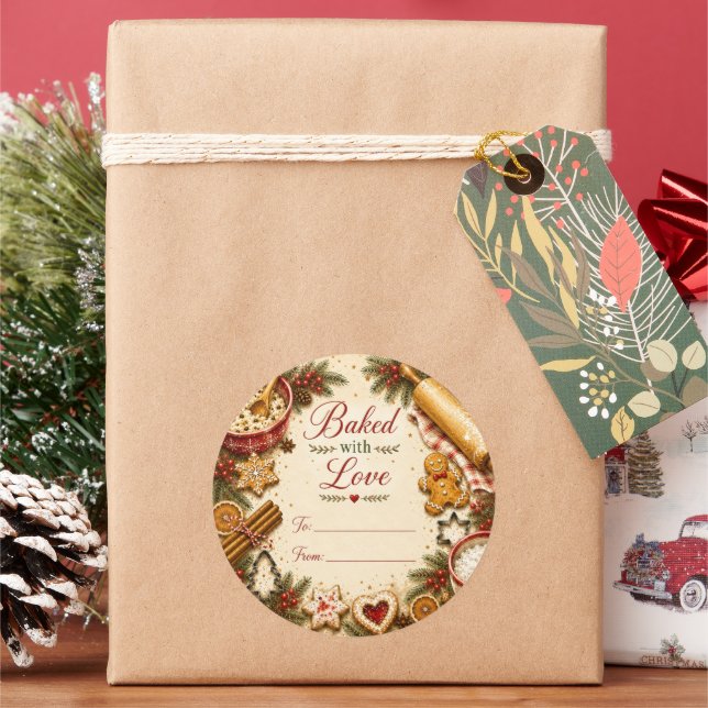 Baked With Love Christmas Cookie Box Sticker (Holiday)