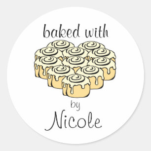 Baked With Love Cinnamon Roll Heart Personalised Classic Round Sticker
