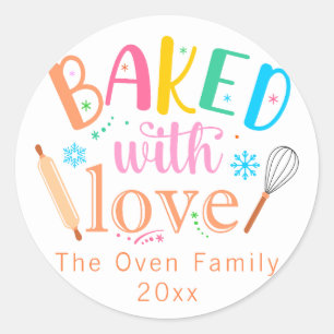 Baked with Love Colorful Holiday Modern Classic Round Sticker