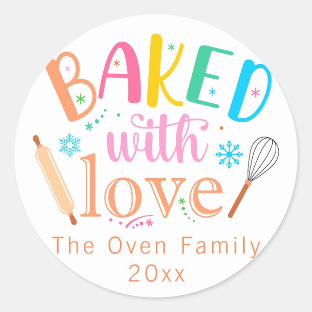 Baked with Love Colourful Holiday Modern Classic Round Sticker (Front)