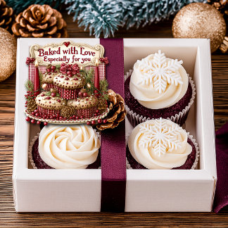 Baked with Love Cupcakes Red Candles Red Ribbons Square Sticker