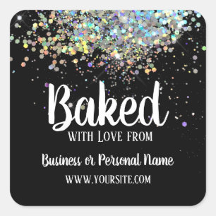 Baked with Love Custom Business Rainbow Glitter Square Sticker