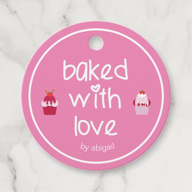 Baked with love - Cute Strawberry Shortcakes Favour Tags (Front)