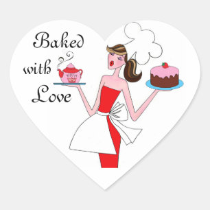 "Baked With Love" Diva Heart Stickers