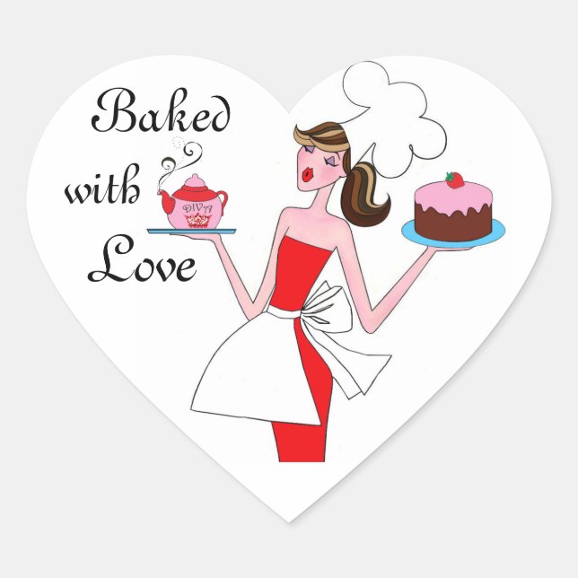 "Baked With Love" Diva Heart Stickers (Front)