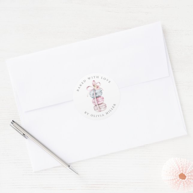 Baked With Love Elegant Pastel Macarons Pastry Classic Round Sticker (Envelope)
