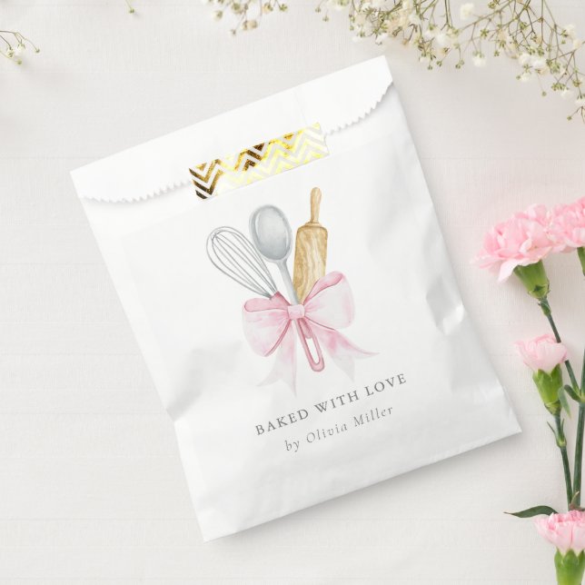 Baked With Love Elegant Pink Bow Personalised  Favour Bag (Sealed)