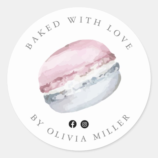 Baked With Love Elegant Pink Macarons Pastry  Classic Round Sticker (Front)