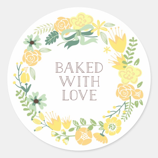 Baked with Love Floral Wreath | Thank You Stickers (Front)