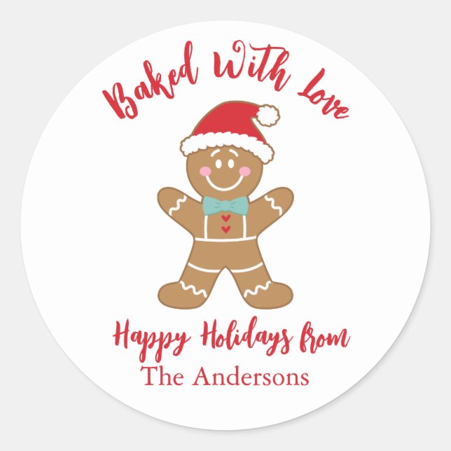 Baked With Love Gingerbread Christmas Classic Round Sticker (Front)