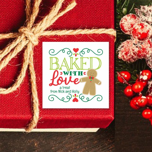 Baked with Love Gingerbread Man Festive Christmas Square Sticker (Creator Uploaded)