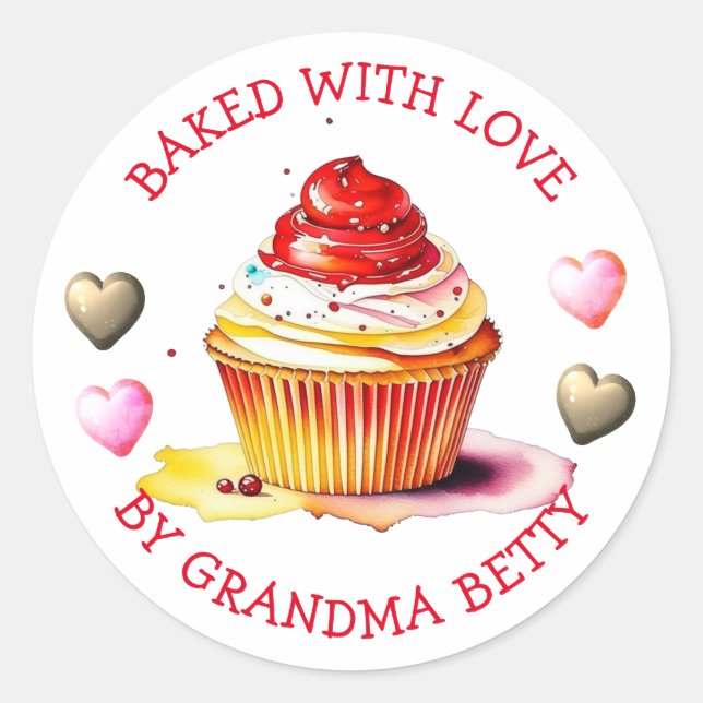 Baked with Love, Handmade Chocolate Cupcake  Classic Round Sticker (Front)