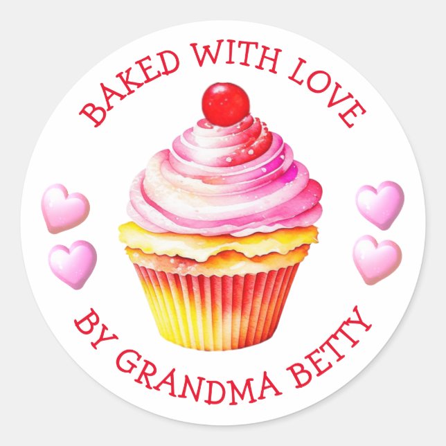 Baked with Love, Handmade Cupcakes Labels (Front)