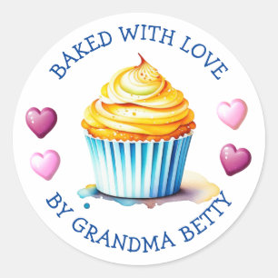 Baked with Love, Handmade Vanilla Cupcakes Classic Round Sticker
