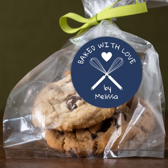 Baked With Love Kitchen Whisk Blue And White   Classic Round Sticker (Creator Uploaded)