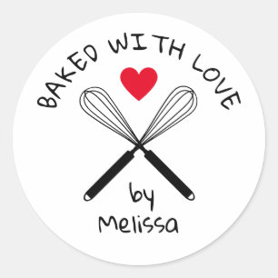 Baked With Love Kitchen Whisk Heart Black White Classic Round Sticker