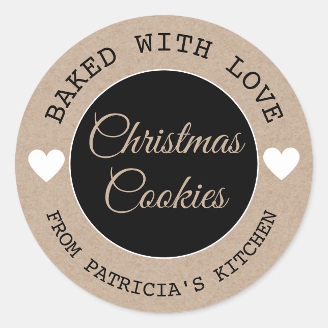 Baked With Love Kraft Paper Christmas Cookies Classic Round Sticker (Front)