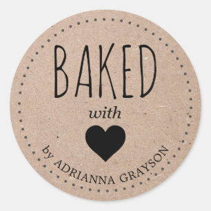 Baked With Love Kraft Paper Heart Classic Round Sticker