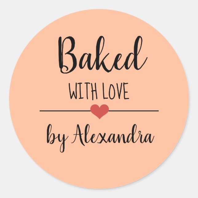 Baked with love orange name   classic round sticker (Front)