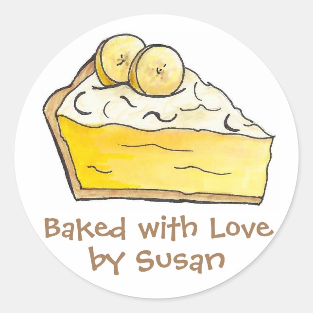 Baked with Love Personalised Banana Cream Pie Classic Round Sticker (Front)