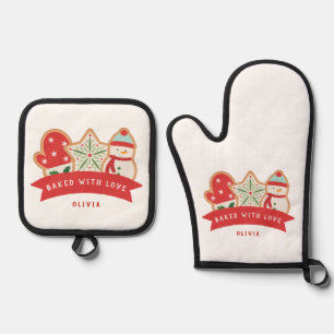 Baked with Love   Personalised  Oven Mitt & Pot Holder Set