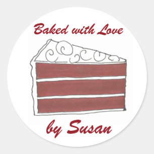 Baked with Love Personalised Red Velvet Cake Food Classic Round Sticker