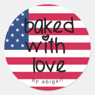 Baked with Love - Personalised U.S. Flag Classic Round Sticker