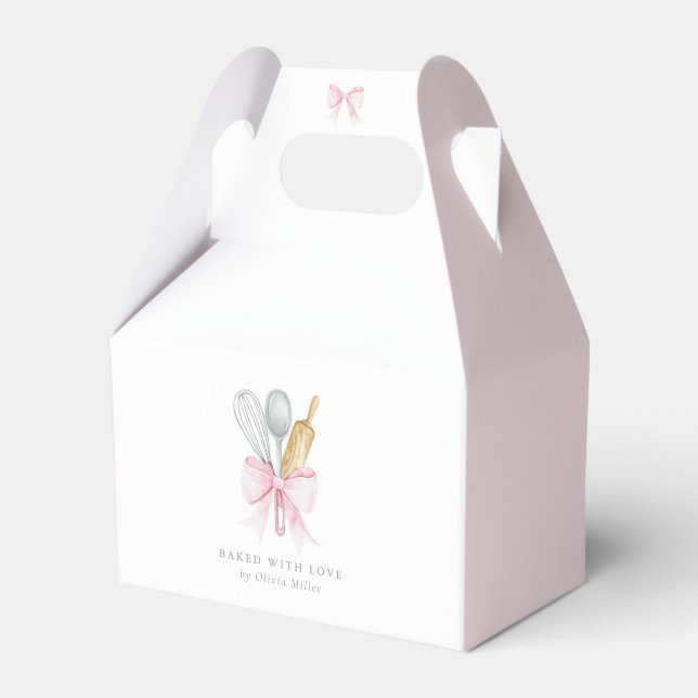 Baked With Love Pink Bow Coquette Personalised  Favour Box (Front Side)