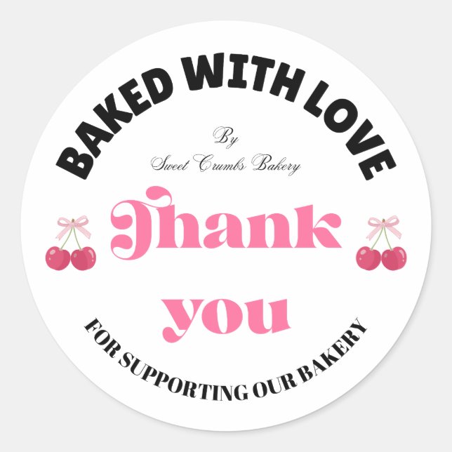 Baked With Love Pink Cherry Bakery Sticker (Front)