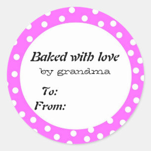 Baked with love pink polka dot classic round sticker
