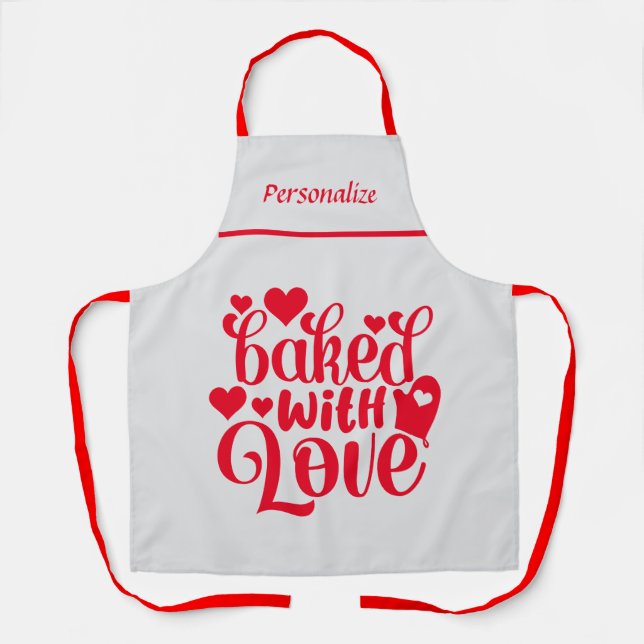 Baked With Love Quote Red Heart Apron (Front)
