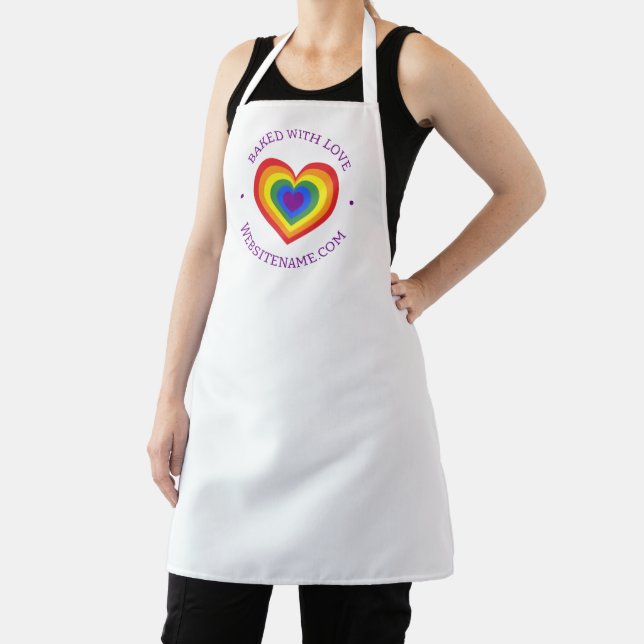 Baked With Love Rainbow Heart Custom Text Apron (Insitu)