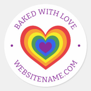 Baked With Love Rainbow Heart Custom Website Classic Round Sticker