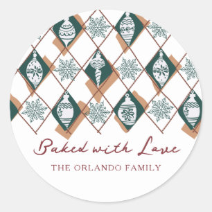 Baked with Love Red Green Christmas Holiday Baking Classic Round Sticker