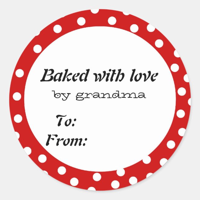 Baked with love red polka dot classic round sticker (Front)